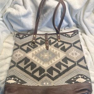 Myra Bag Gray and Brown Patterned Tote
